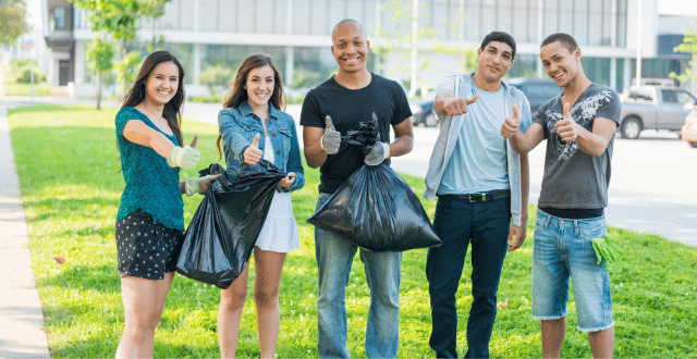 people cleaning a park